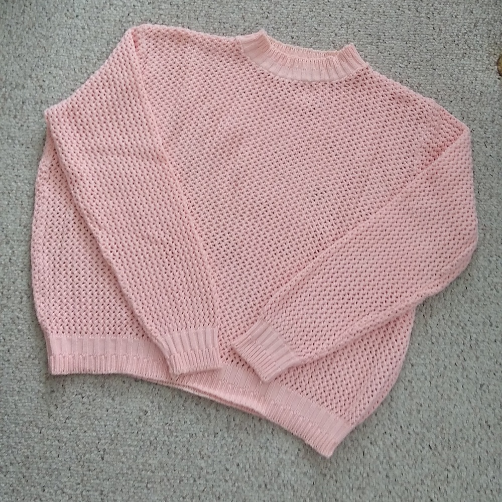 80s Vintage Cotton Crew Neck Sweater Pink